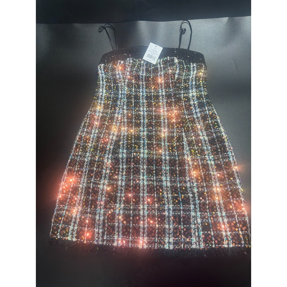 Walter Baker Mini Dress Women's 8 Broadway Tweed Black Sequin Amberly Fringe Hem